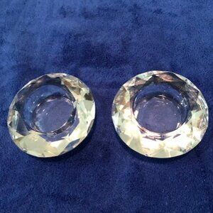 Two Round Crystal, Diamond Cut Tea Light Holders ❤